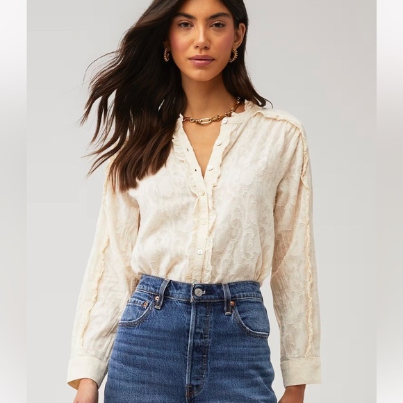 Cleobella Freya Button Down Embroidered Blouse Cream Small Womens - Picture 1 of 15